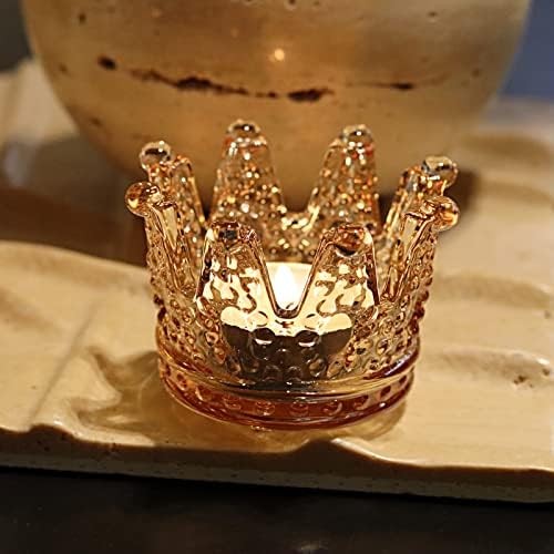 WDHODEC Gold Votive Castlens Titulares de 12 anos, Crown Glass Tea Lights Casla