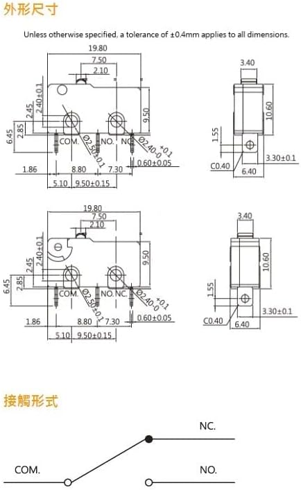 Micro -switch original de ignição de de alta corrente de 10pin 10.1a125/250vac pequeno