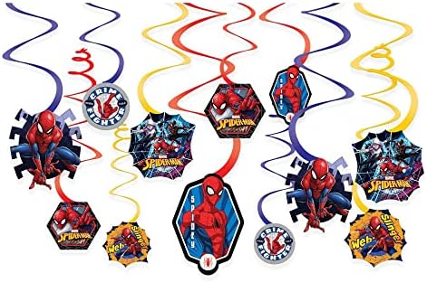 Spider -Man Wonder Wonder Hanging Swirl Decorações - Designs variados, 12 PCs