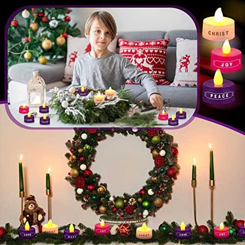 Espiareal 10 peças Candle de Natal de Natal Luz de chá com palavras com palavras Love Joy Cristo Paz esperança