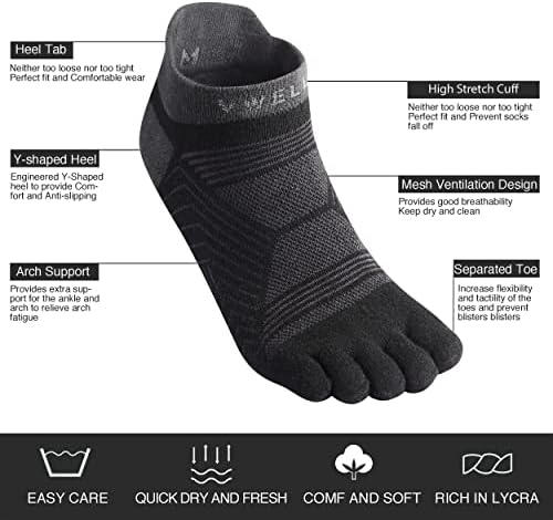 Vwell Toe Socks for Men Mulher, cinco meias de dedo do pé com Coolmax para um pouco de umidade, meias de tornozelo de 3pairs para correr