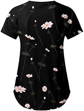 Miashui Manga longa Camisas femininas primavera Summer Flor estampada Manga curta o pescoço blusa de camiseta