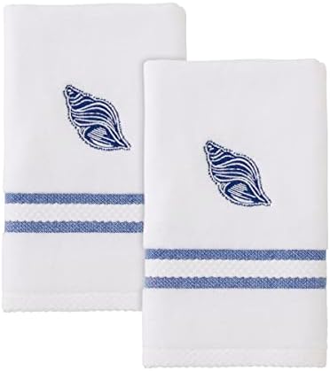 Avanti Linens Soft e Absorvente Algodão bordado, toalhas de ponta de ponta de 2pc, branco/azul
