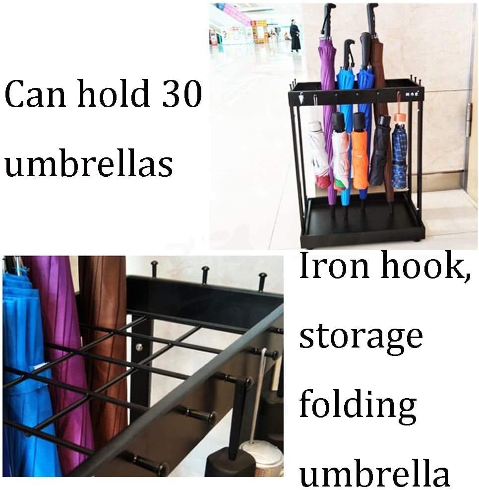 Stand para guarda -chuva Xhalery, porta -guarda -chuva, guarda -chuva Stand Stand Black Metal, grande para hotéis e escolas em casa, 12 buracos e 10 ganchos de caixa de guarda -chuva, montagem destacável
