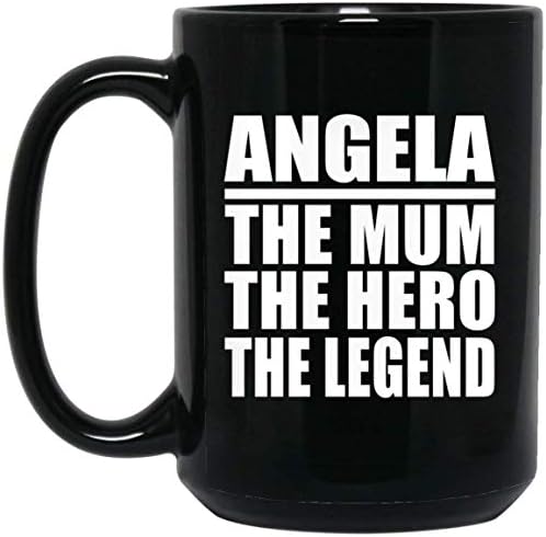 Designsify Angela, a mãe, o herói The Legend, 15oz preto caneca de café preto caneca de chá de chá com alça, presentes