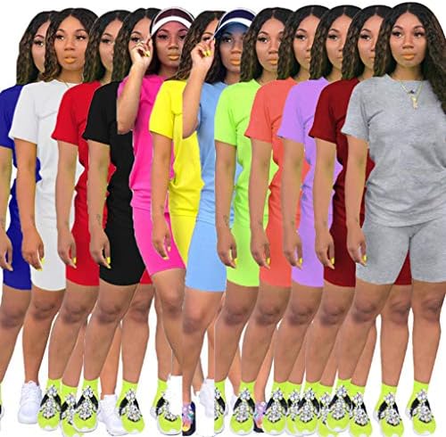 Roupa de 2 peças femininas - camisetas de cor de cor sólida casual