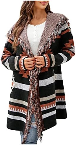 RMXEI Fashion feminino Autumn/Winter Geometric Print Compoled Sweater Long Cardigan Casat