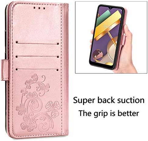 Caixa de telefone da carteira Szyz LG K22, quatro folhas de trevo de trevo de folhas PU+TPU Coloque magnético da caixa de telefone com chuteiro flip e capa de slots de cartão de crédito de bolso de dinheiro para LG K22 Syc Rose Golden