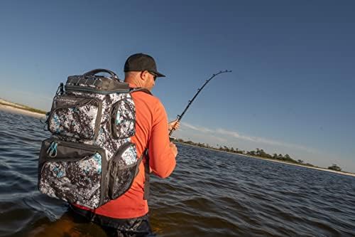 Evolution Fishing Largemouth Double Decker 3600 Tackle Backpack - Camuflagem de água, mochila ao ar livre com 3 bandejas de pesca, alça acolchoada, mochila de pesca, armazenamento de tackle