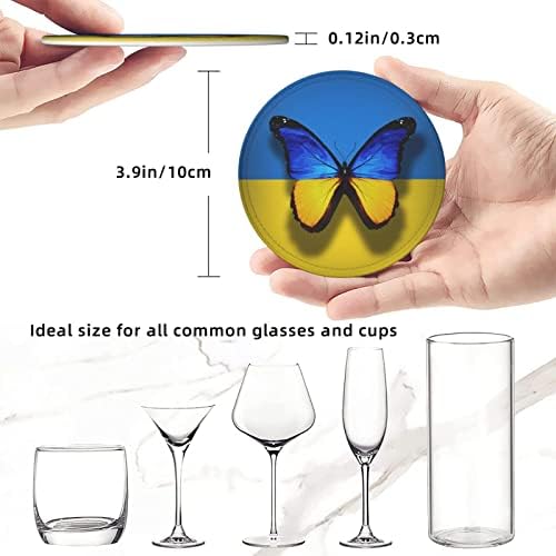 Famome Ucrânia Bandeira Butterfly Coasters para bebidas com montanha -russa Conjuntos de 6 PCs bebem montanhas -russas de mesa para sala de cozinha decoração de café