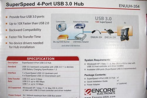 Encore Enuuh-354 Super Speed ​​4-Port USB 3.0 Hub