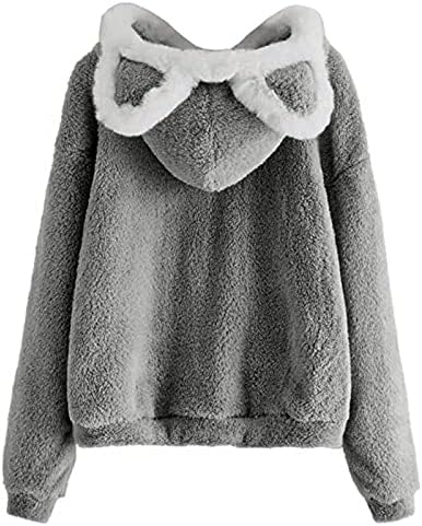 Roupas casuais para meninas adolescentes suéter ladeado sherpa gato kawaii térmico nebuloso com capô de capô