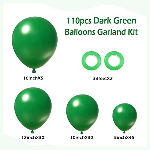 Fotiomrg 110pcs kit de arco de balão verde escuro, 18 12 10 polegadas Balões de látex verde escuro Diferentes