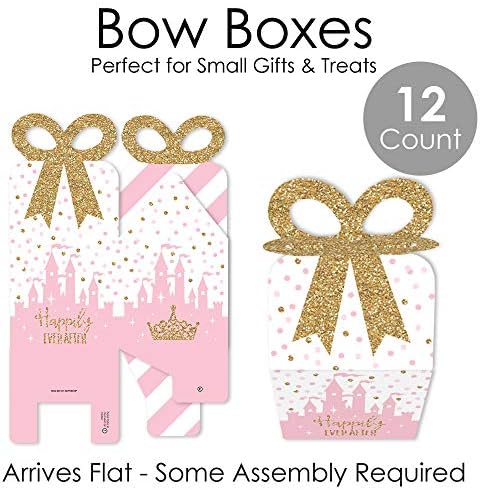 Big Dot of Happiness Little Princess Crown - Square Favor Gift Caixas - Rosa e Gold Princess Baby Church ou Birthday Party Boxes - Conjunto de 12
