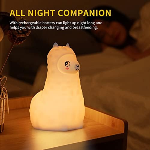 Shaarkmango fofo Alpaca Kids Night Light, Berçário recarregável de silicone Luz noturno de animal,