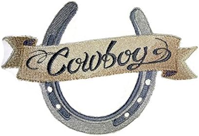 Equipamento de cowboy personalizado e exclusivo [Horseshoe & Cowboy] Ferro bordado ON/CAW Patch [7 *4.5] [Feito nos EUA]