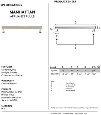 ALNO D310-18-SN Manhattan Modern Appliance Pull, níquel de cetim