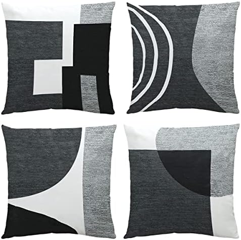 Xiangwen abstrato geométrico moderno tampas de travesseiros conjunto de 4 ， 18 x 18 polegadas de 18 polegadas preto e branco Boho Casas decorativas abstratas capas de travesseiro geométrico para cama de cama de cama de sofá de sofá externo