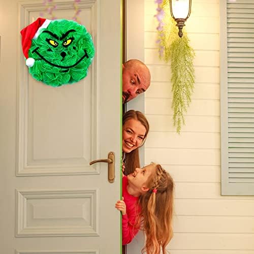 Grinnch Christmas Wreath Garland, Christmas Wreath for Front Door, grinalda da porta de Natal de 16 polegadas,