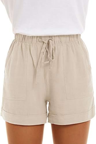 Goldpkf feminino drawtring casual sumaltic shorts linho de algodão com bolsos