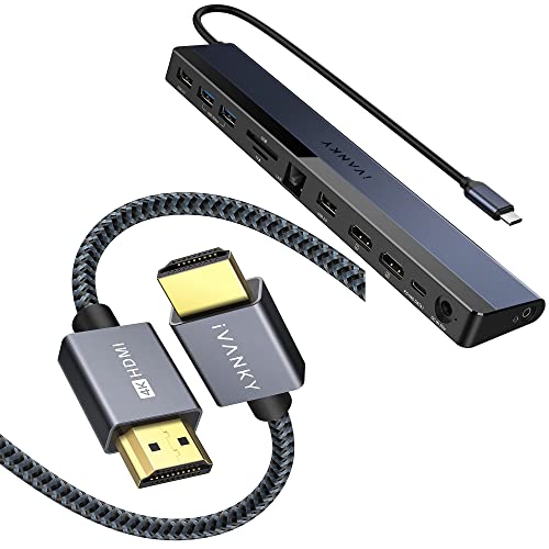 Ivanky 12-em-1 USB Celking Station com adaptador de energia e cabo 4K HDMI 10ft