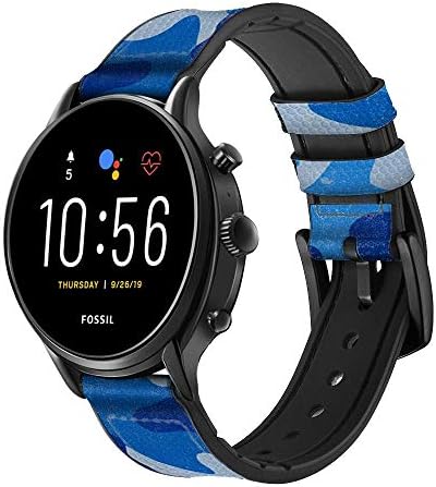 CA0526 Exército azul camuflagem de camuflagem de couro Smart Watch Band Strap for Fossil Hybrid Smartwatch
