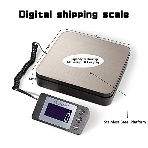 Escala de remessa digital Fuzion Digital 88lb × 0,1oz, escala postal de aço inoxidável durável com TARE, 4 modos de pesagem, escala de remessa para pacotes, escala de pacote postal com adaptador CA