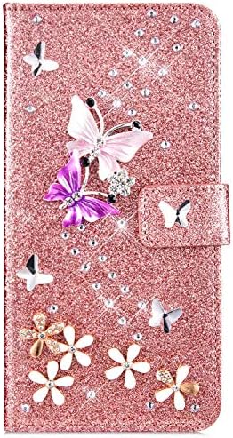Ikasefu compatível com Samsung Galaxy S8 Plus Glitter Glitter Shiny Butterfly Rhinestone Floral Couather