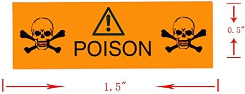 Rótulos notáveis ​​de adesivos de veneno de perigo, 0,5 x 1,5 polegadas laranja fluorescente com adesivos