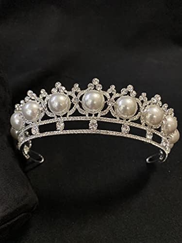 Princesa Pearl Tiara for Women Silver Rhinestone Crown Caseded Hair Hair Jewelry Acessórios