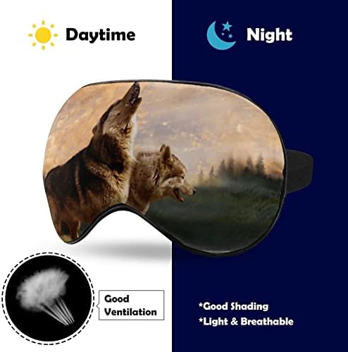 Sunset Wolf Sleep Mask Soft Blindfold Máscara de olho portátil com cinta ajustável para homens mulheres