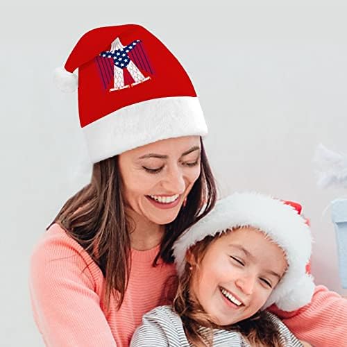 American Flag Bald águia chapéu de Natal Papai Noel Hats Presujo curto com punhos brancos para homens Mulheres