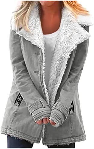 Trebin Womens Winter Coats Moda casual feminina solta cor de cor sólida e jaqueta de bolso de colarinho