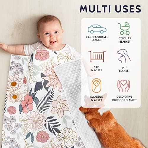 Hnhuaming Baby Cobertors, cobertor infantil de flor de flor para meninas, apoio pontilhado, camada dupla, cobertor de recebimento de berço, para berçário/carrinho/cama de cama/carsento de carro, 30 x 40 polegadas