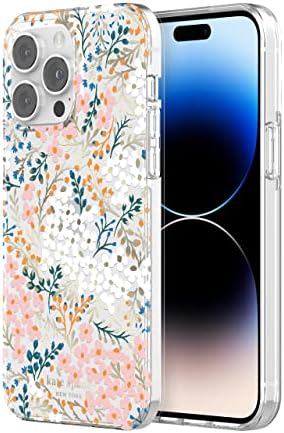 Kate Spade New York Protective Hardshell Case Compatível com Apple iPhone 14 Pro Max-[KSIPH-225-MFLR], Multi Floral/Rose/Pacific Green/Clear/Cream com pedras