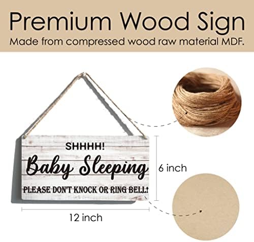 Baby Sleeping Sign Farmhouse, por favor, não bata ou toque sino de madeira pendurada placa retro decoração de arte de parede decoração de 12 x 6 polegadas