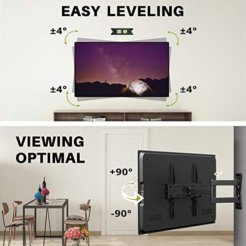 Usx Mount Full Motion TV Montagem de parede para a maioria da TV de 26 a 55 polegadas, suporte de TV de parede pré-montado com configuração de altura de extensão de inclinação giratória, centralização de TV e design de canto, até Vesa 400x400mm, carregue 80 lbs