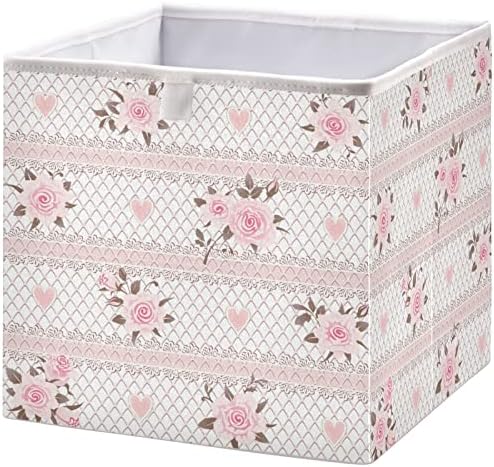 Textura de renda de cestas de armário VISESUNNY com rosas e caixas de tecido de armazenamento de coração para