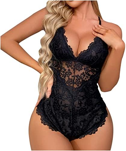 Lingerie para mulheres Teddy One Piece Bodysuit Sexy Floral Lace Mesh V Neck Mini Babydoll Roupa