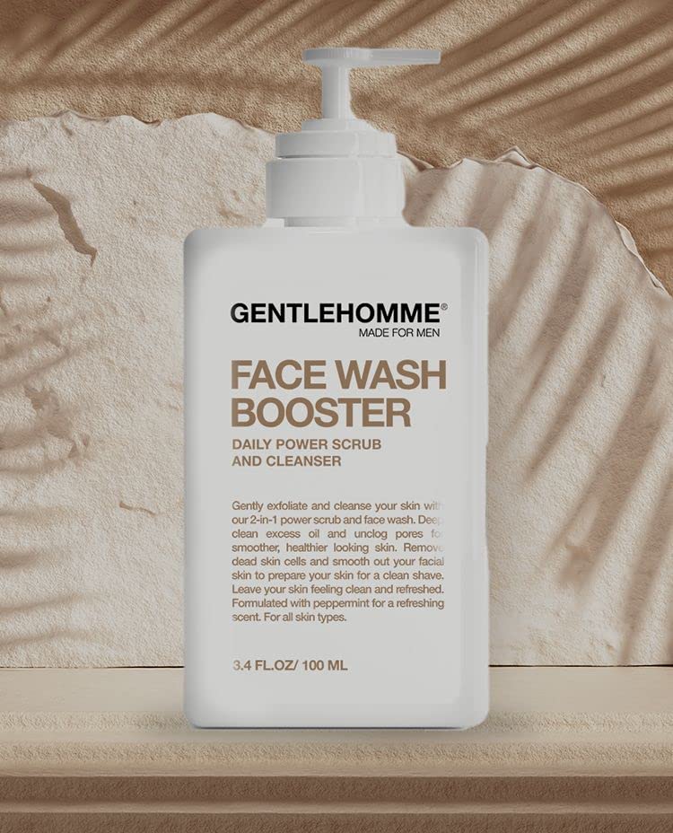 Lavagem de rosto e esfoliante de gentilhomme - esfoliante diariamente limpador de rosto para homens - ingredientes à base de plantas Pecpmint Scrub e limpador de rosto suave em um -3,4 fl oz