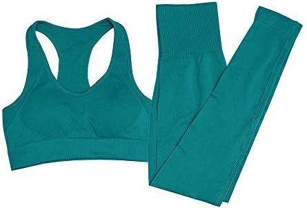 Roupas de ioga de JetJoy para mulheres Conjunto de 2 peças, treino de altas cintura de perneiras esportivas e roupas de ginástica de sutiã esportiva