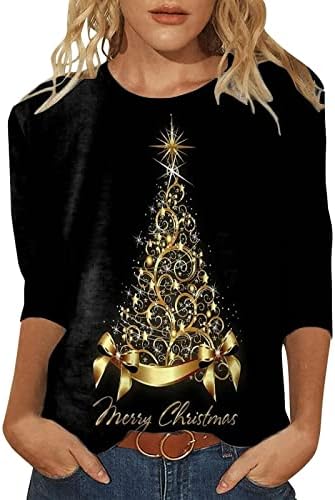 Feliz Natal camiseta para feminino Tree Print Crewneck tshirts