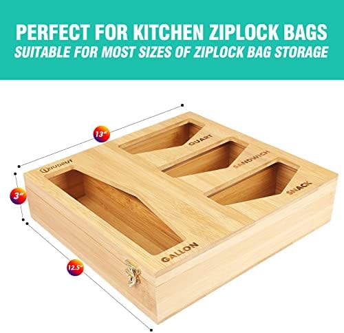 Organizador de armazenamento de saco de ziplock de bambu Kiudrut para gaveta de cozinha, suportes de bolsas de armazenamento
