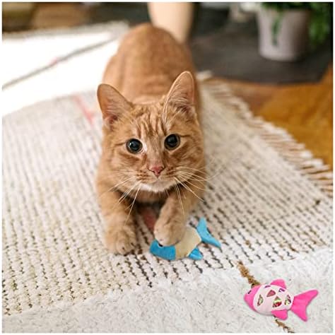 Andiker Catnip Toys, 2pcs Pequenos brinquedos de peixe de gato com papel ringente de robusto para fazer som para pegar seus gatos e para que seus gatos mastigam e pegassem brinquedos de gatos interativos