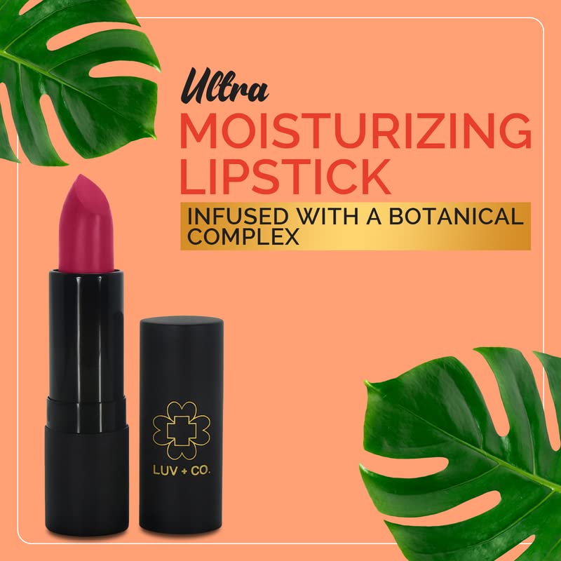 Batom hidratante do LUV+CO para mulheres 4.5g altamente pigmentados feitos com ingredientes botânicos Lipstick orgânico Glúten sem corante livre e livre de parabenos | Fuschia-de-rosa quente brilhante