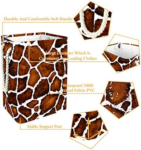 Indicultor de girafa de girafa animal Padrão de impressão de pele grande cesto de roupa de roupa de roupas prejudiciais à prova d'água para cesta de roupas para roupas de brinquedos, decoração de casa para banheiro do quarto