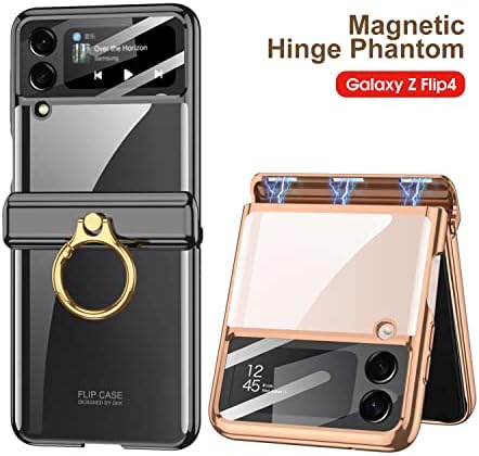Fyton Galaxy Z Flip 4 Caixa com proteção contra dobradiça, zlip 4 de estojo com suporte para anel e proteção de dobradiça dobrável magnética, zlip 4 de estojo 4 limpo para a Samsung Galaxy Z Flip 4 5g 2022, roxo