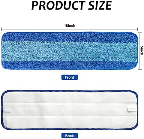 6 Pack Microfiber Mop Pads, 18 polegadas reutilizáveis ​​e laváveis ​​Padrões de substituição de limpeza para esfraança de bona, azul