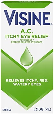 Visine A.C. Eye Eye Gotas de alívio dos olhos com sulfato de zinco e HCl tetra -hidrozolina, tratamento de colírios com avermelhamento e os olhos adstringentes para coceira, vermelho, aquoso e irritado, 0,5 fl. oz