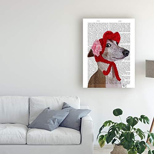 Marca registrada Belas Art Greyhound com chapéu de lã vermelha por Fab Funky, 35x47